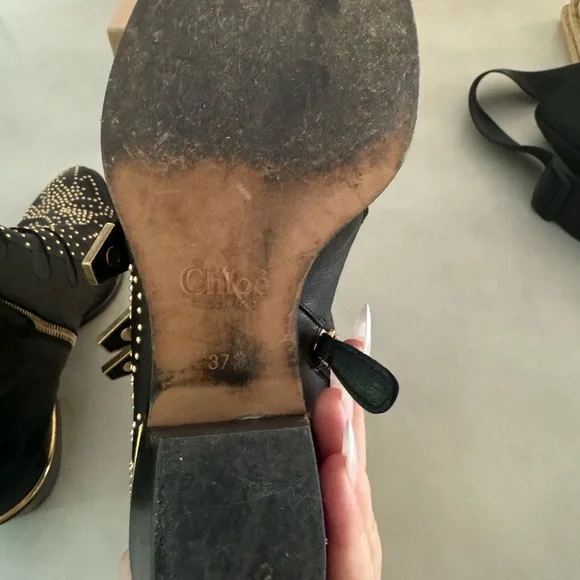 Chloe Susanna Studded Leather Ankle Boots in black and gold. - Picture 12 of 13